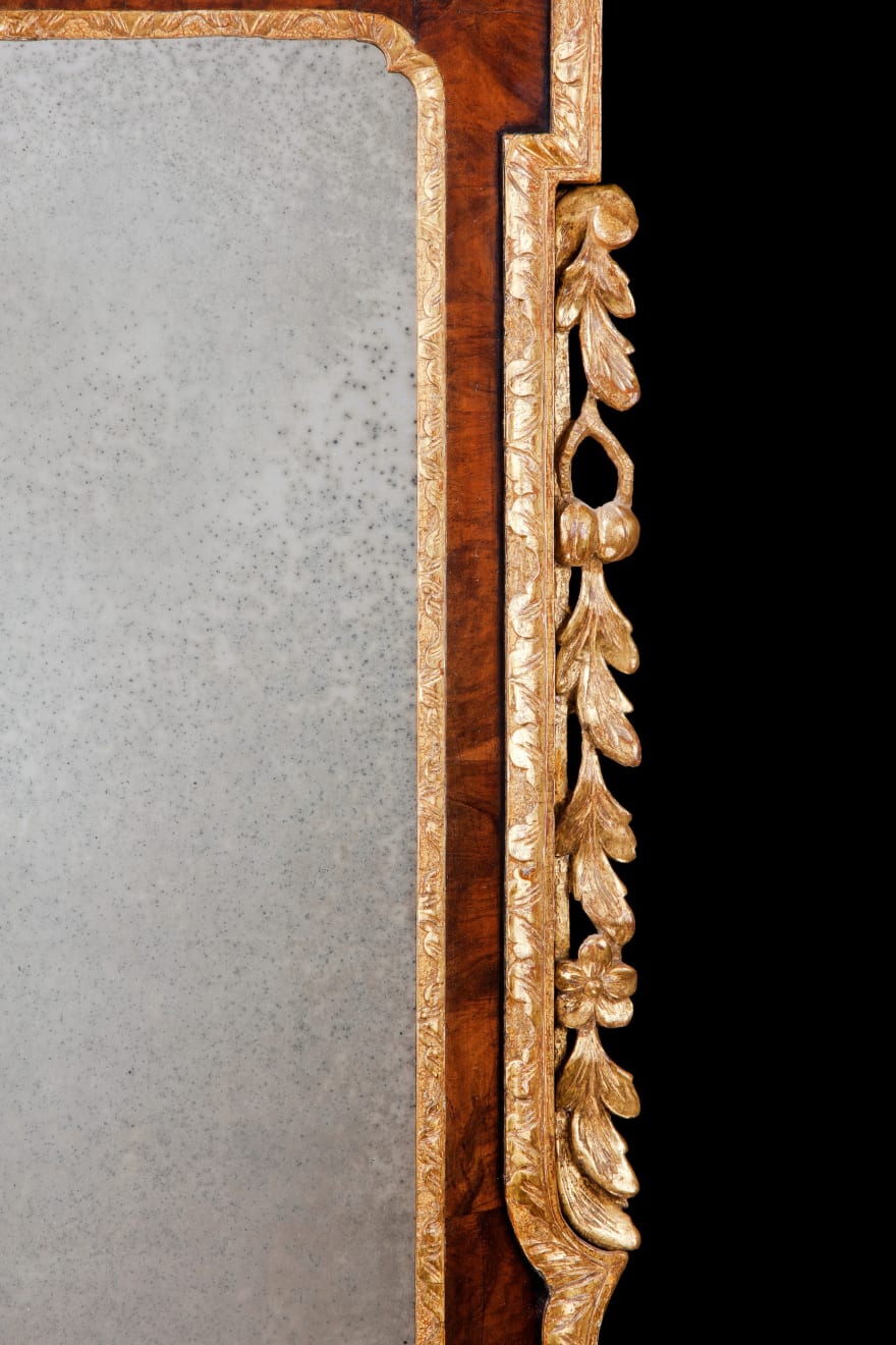 Coulborn antique George II Carved Giltwood and Walnut Veneered Mirror