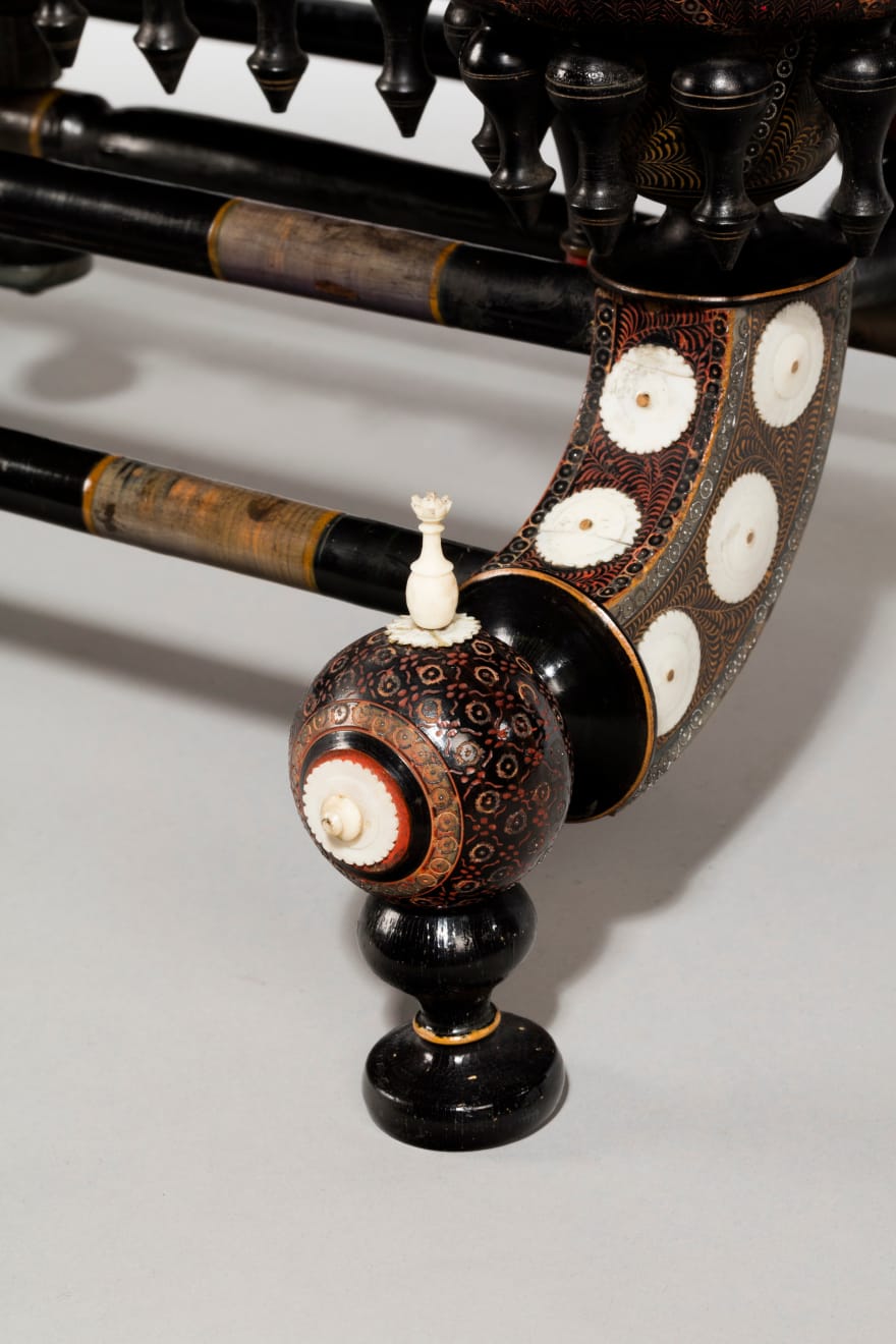 Anglo-Indian Ivory Mounted and Incised Lacquer Dressing Mirror