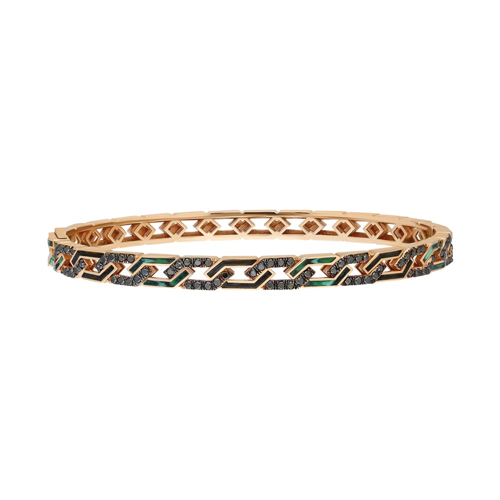 Terzihan, Fizzy: Black Rebel Bracelet W/black Diamonds-Black&Green Mop