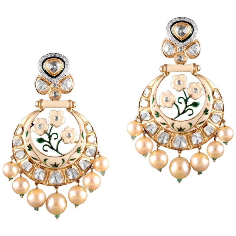 Vishal Jewels, White Lotus Earrings