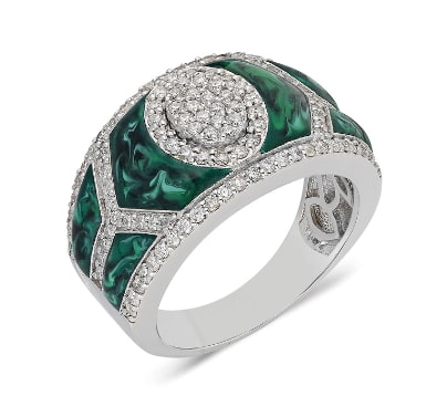 Terzihan, Fizzy: Green Mop Shield Ring W/diamonds