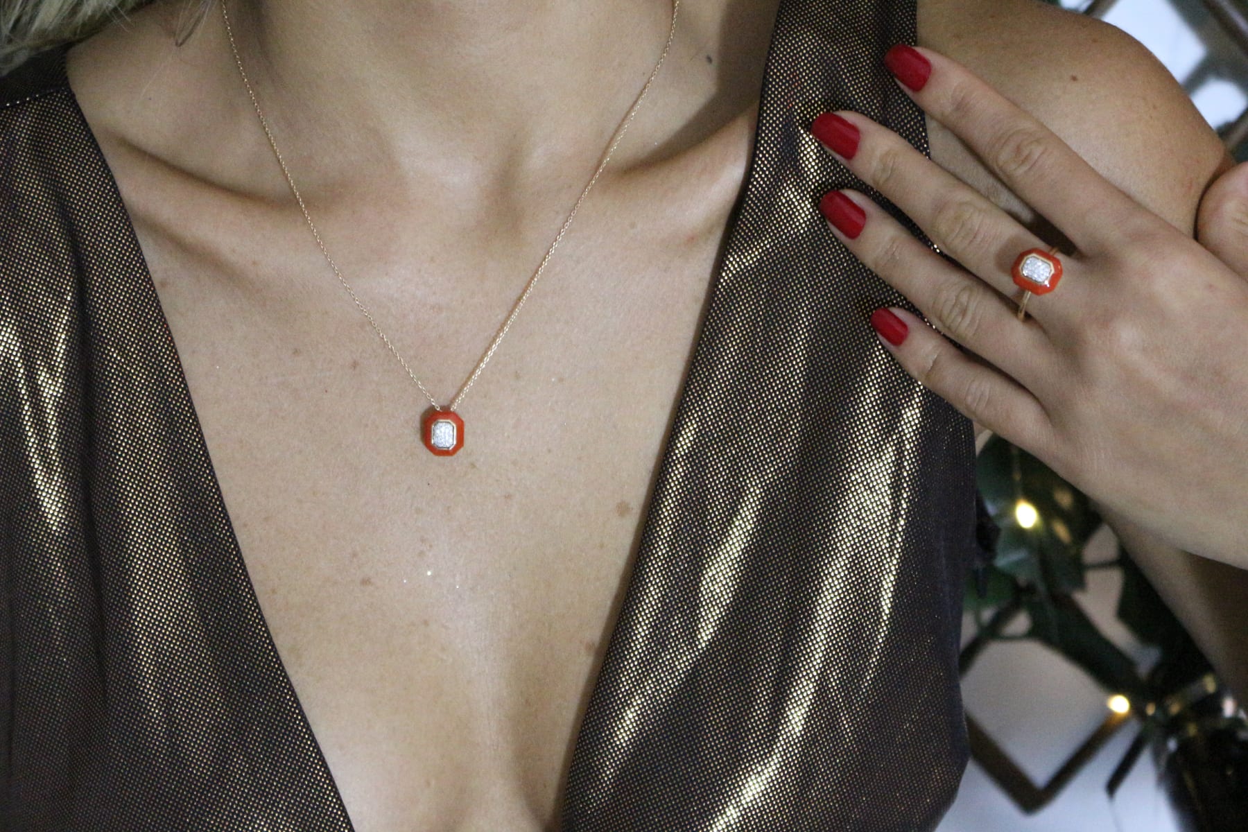 Terzihan, Fizzy: Red Enamel Square Pendant