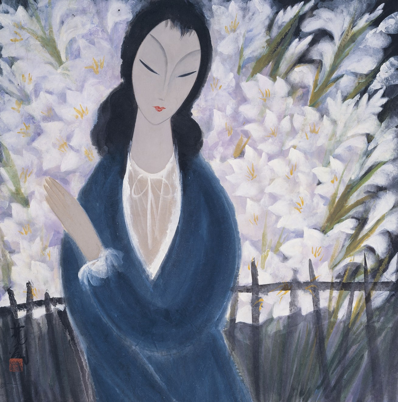 林風眠, 花前仕女, 1964