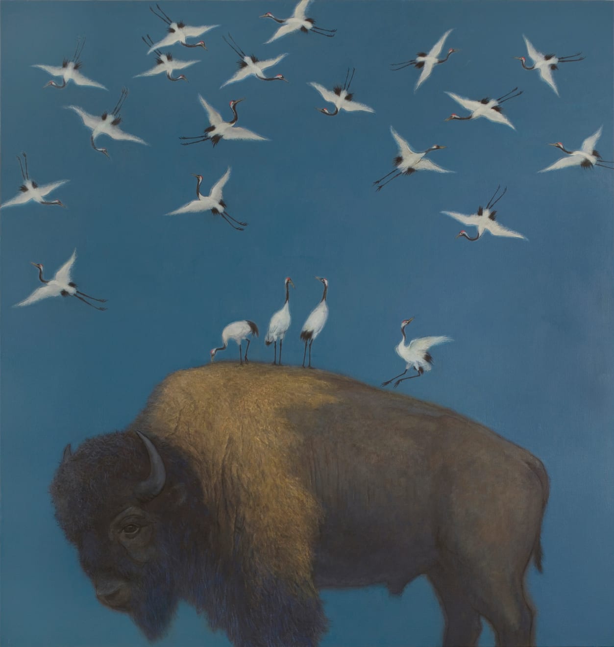 張宏圖, 野牛瑞鶴圖，宋徽宗後九百零七年 Bison and Cranes, After the Emperor Huizong of Song 907 Years Later, 2019