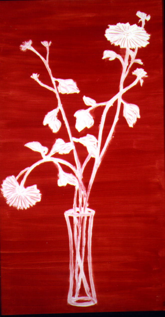 常玉, 紅底白菊 White Chrysanthemum in a red background, n.d.