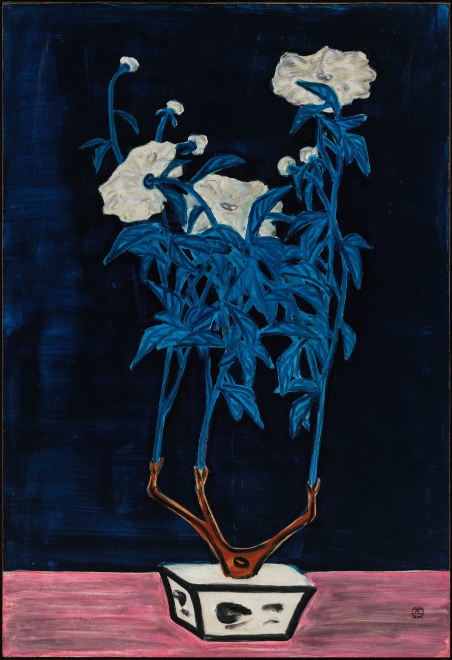 常玉, 青花盆與菊 Fleurs Dans Un Pot Bleu Et Blanc, 1950s