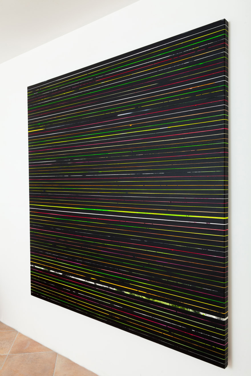 Visione Laterale_Black Monochrome 2016, 200 x 190cm, acrylic on paper tape on canvas