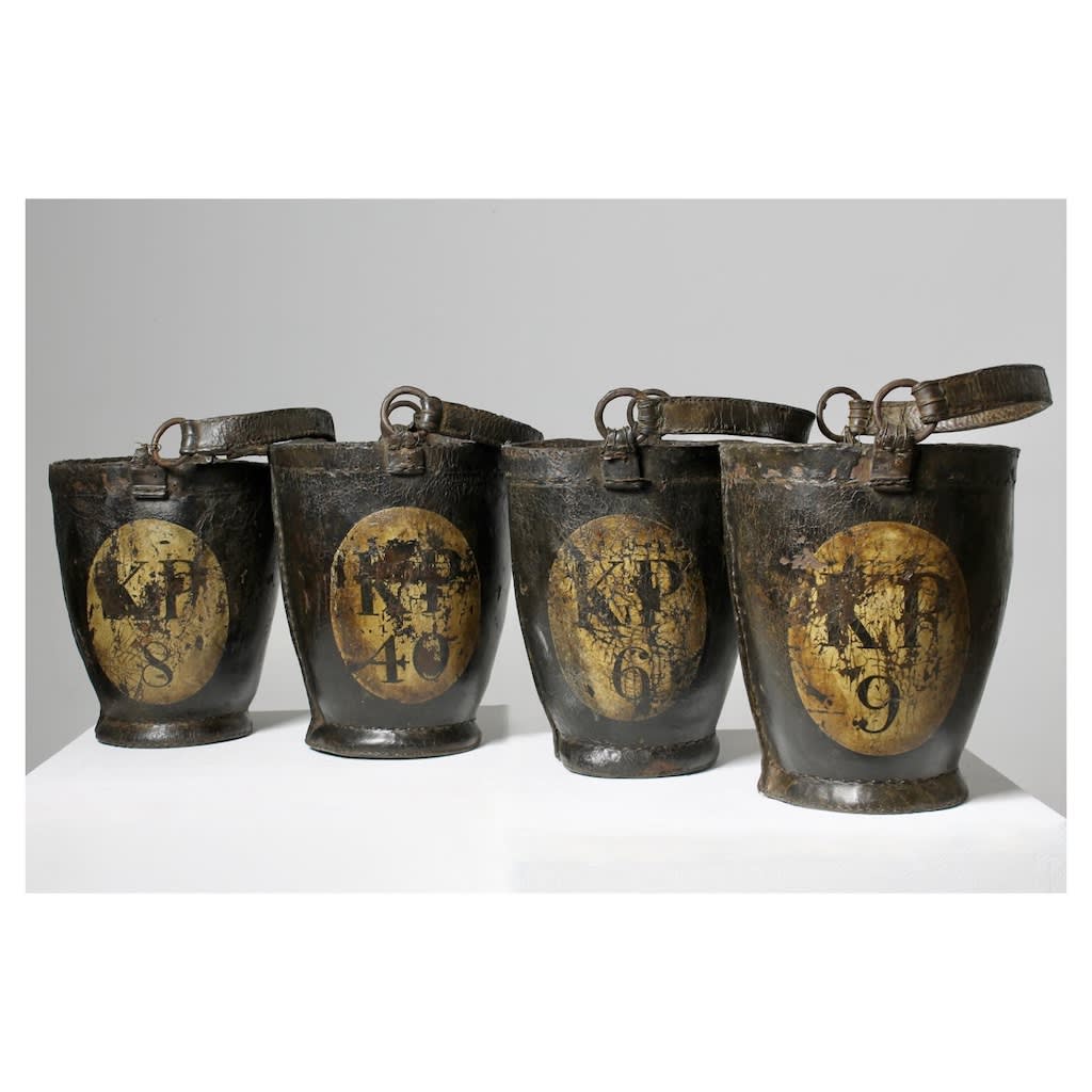 Set Of Four George III Country House Leather Fire Buckets ( sold )
