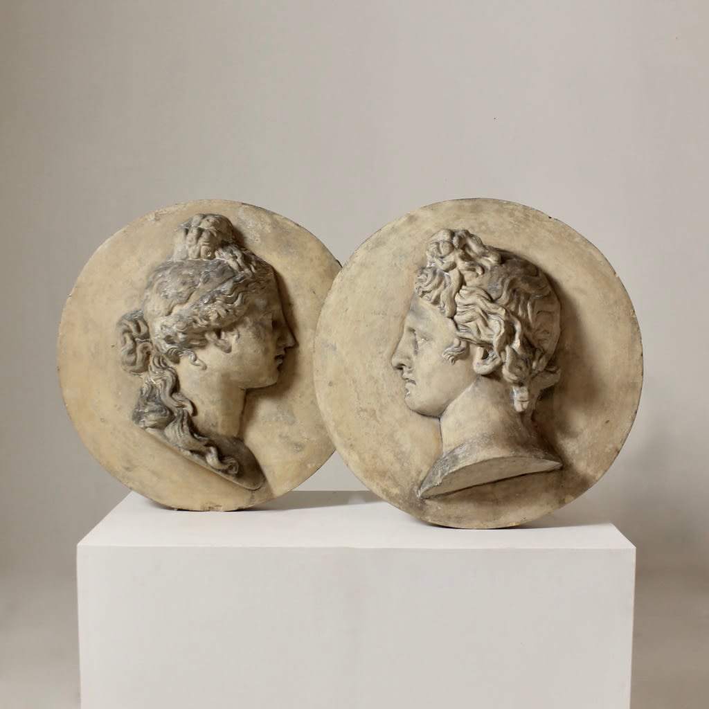 Pair Of Coade Stone Roundels Of Apollo And Diana ( sold )