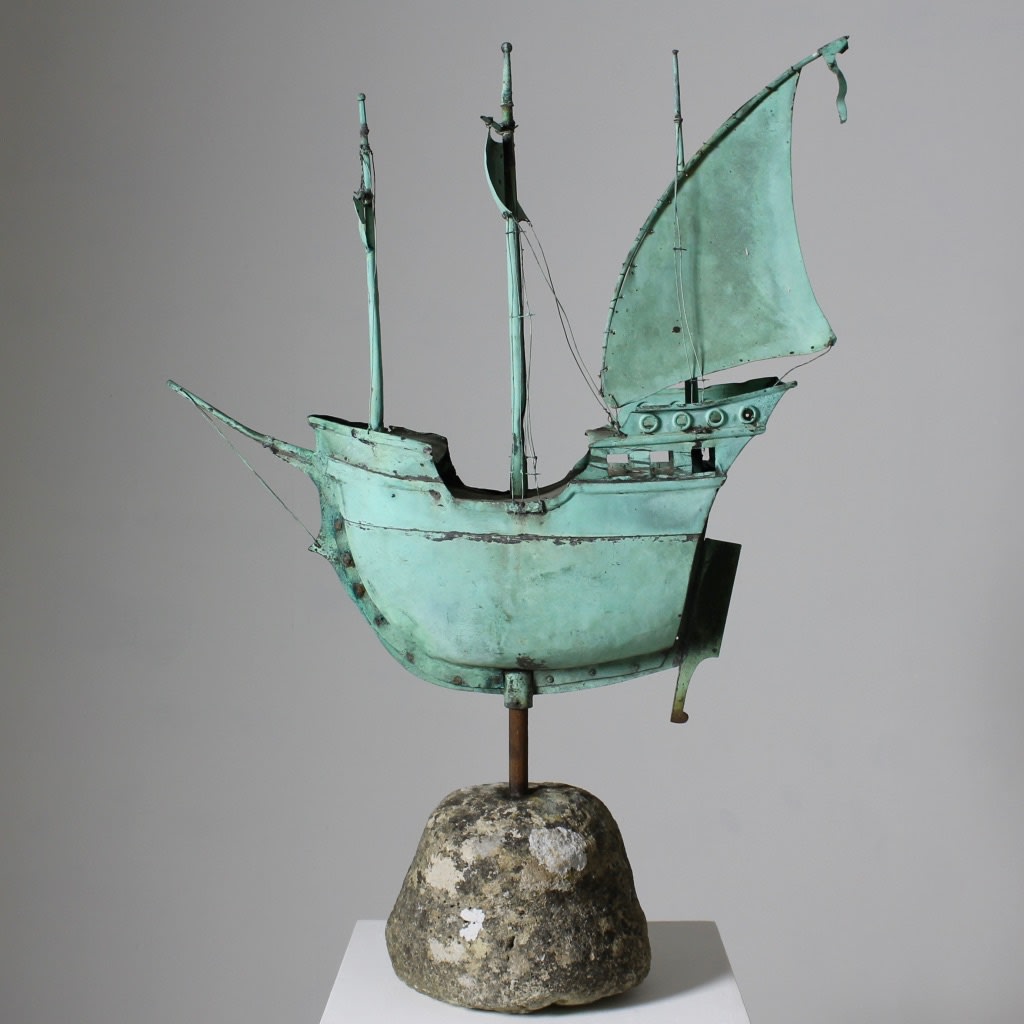 19th Century Full Bodied Copper Weathervane Of A Boat ( Sold )