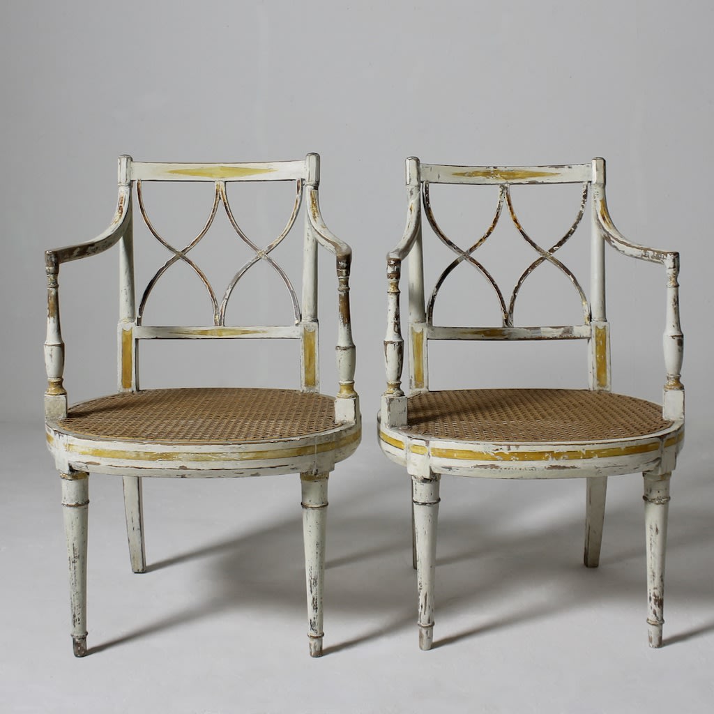 Pair Of George III Original Painted Armchairs ( sold )