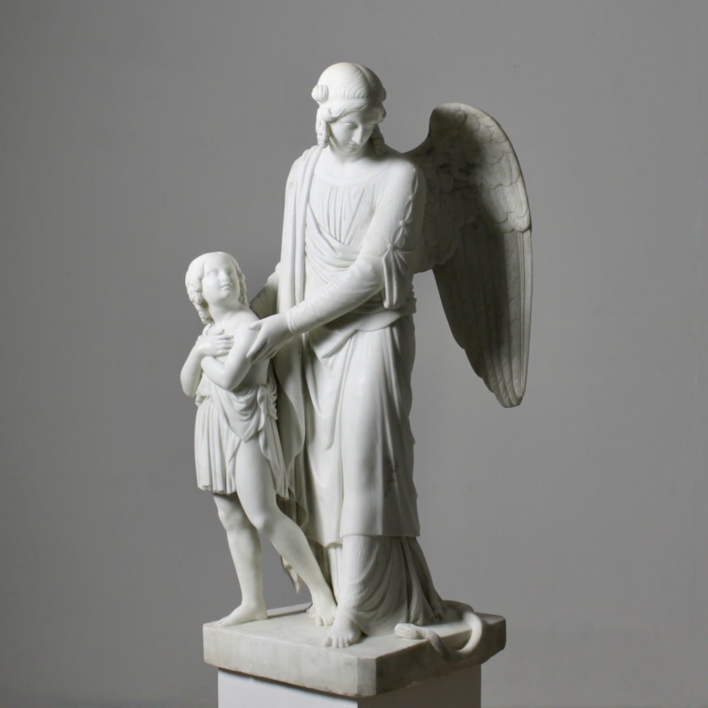 Marble Figure Of 'The Guardian Angel' From The Workshop Of Luigi Bienaimé
