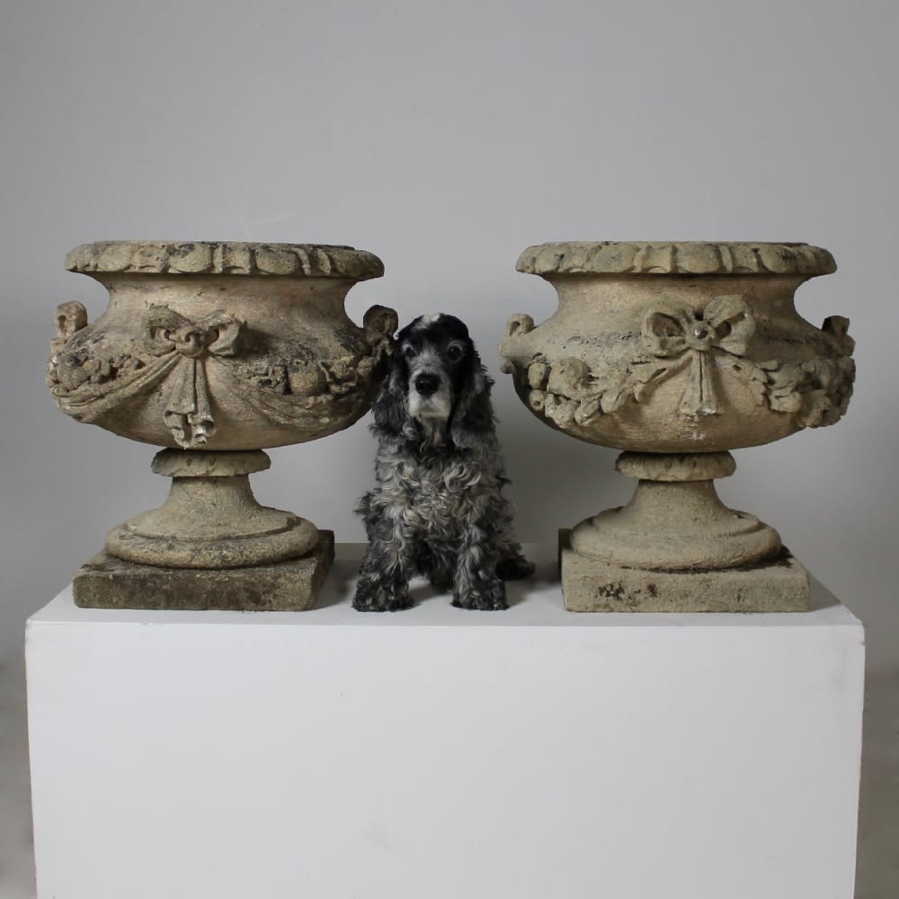 Pair Of 18th Century Carved Bath Stone Garden Urns ( sold )