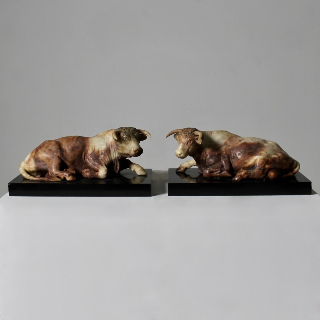 Rare Pair Of George III Alabaster Cattle By John Mawe ( sold )