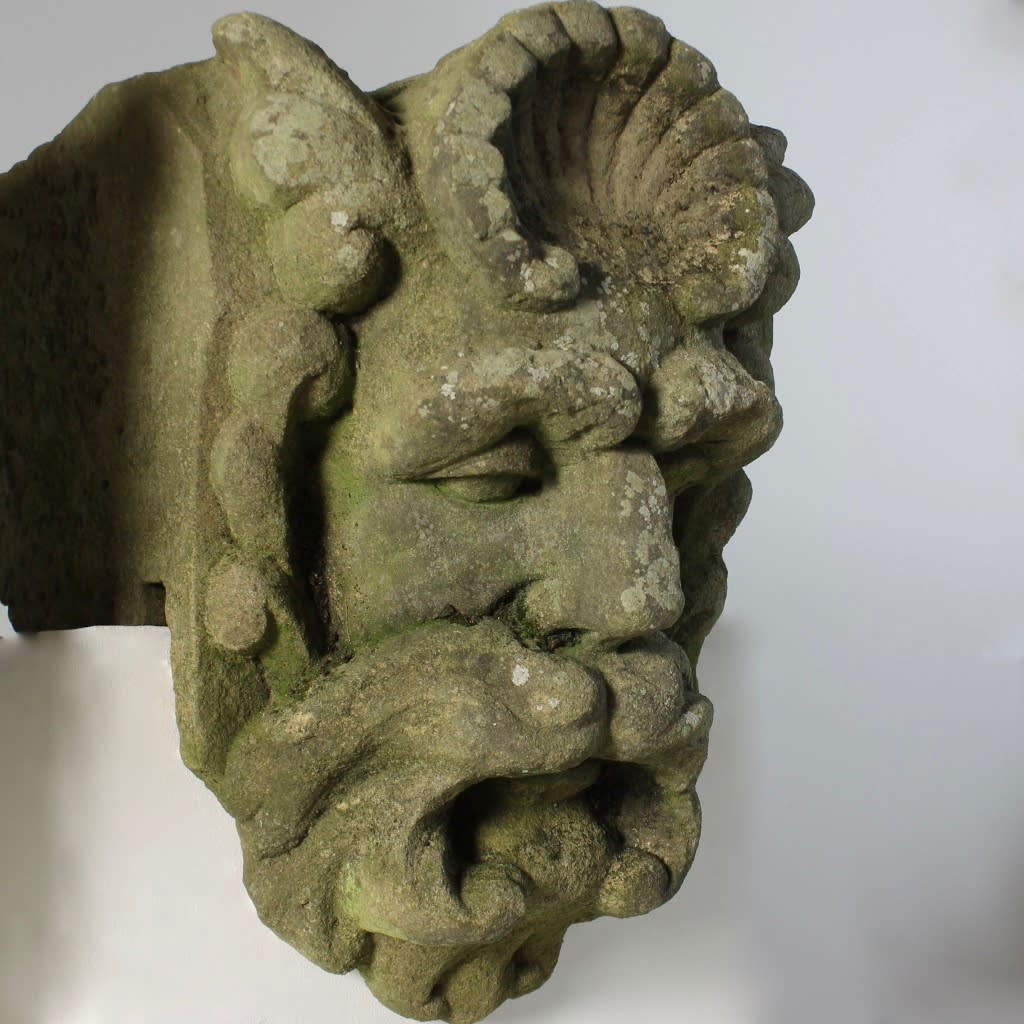 Pair Of Large 19th Century Carved Stone Keystones ( sold )
