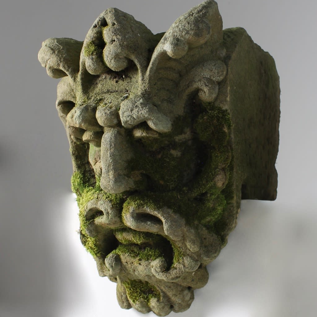 Pair Of Large 19th Century Carved Stone Keystones ( sold )