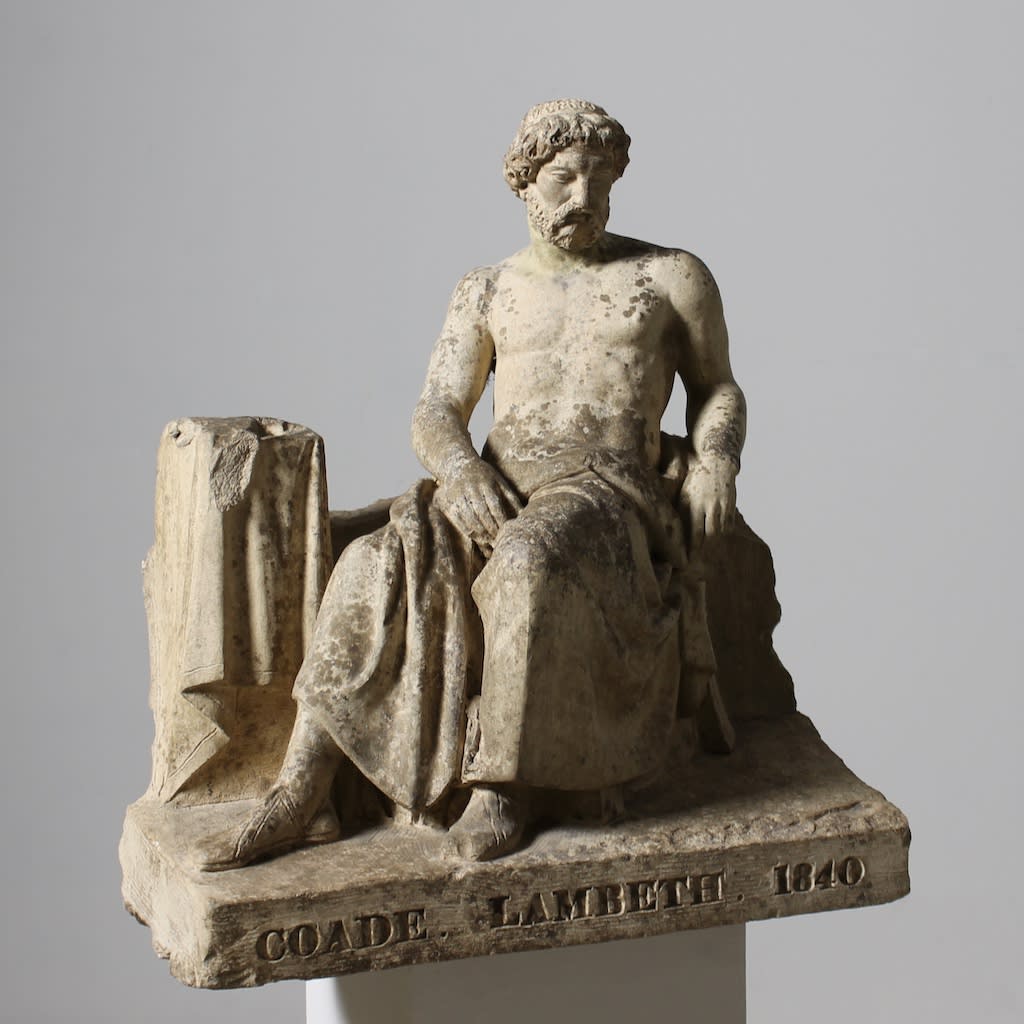 Coade Stone Fragment Of A Seated Roman Man