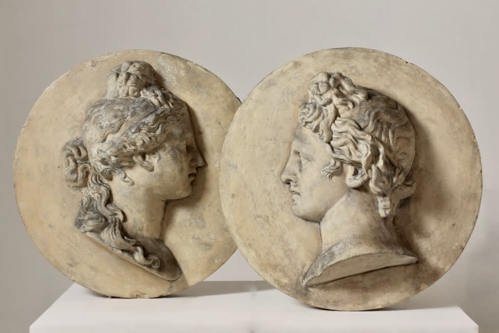 Pair Of Coade Stone Roundels Of Apollo And Diana ( sold )