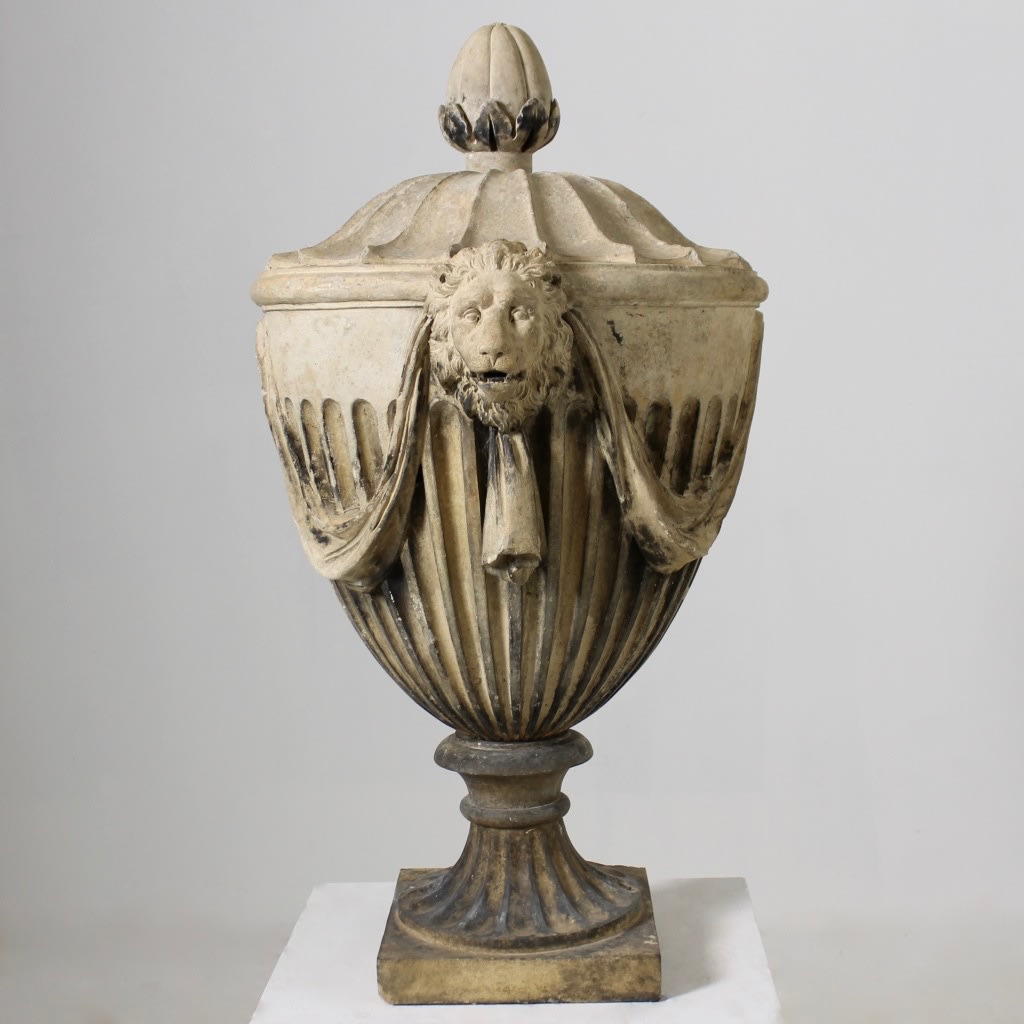 Coade Stone Lions Head And Drapery Finial ( sold )