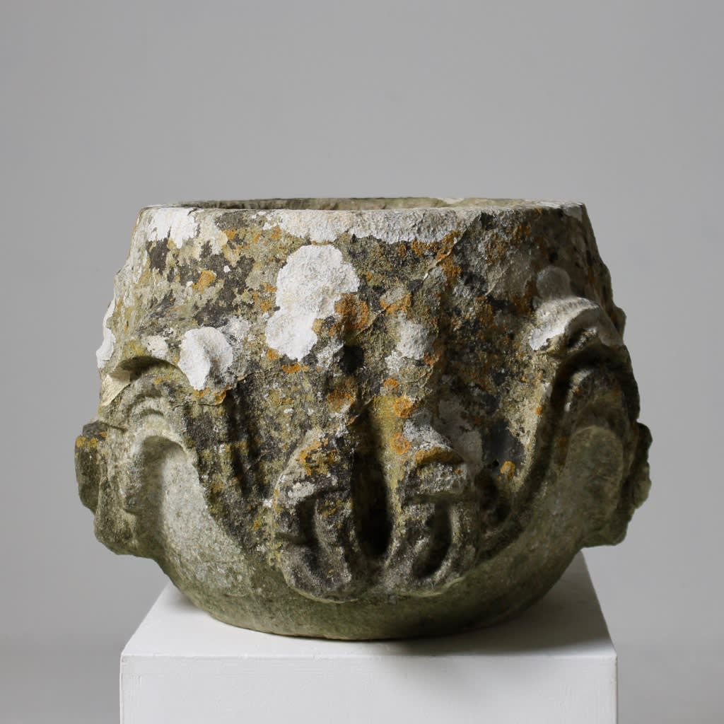 Pair Of 18th Century Carved Stone Garden Urn Planters ( sold )