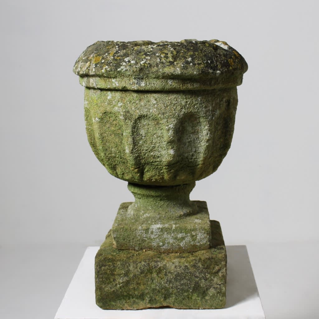 Pair 18th Century Cotswold Stone Garden Urns ( sold )