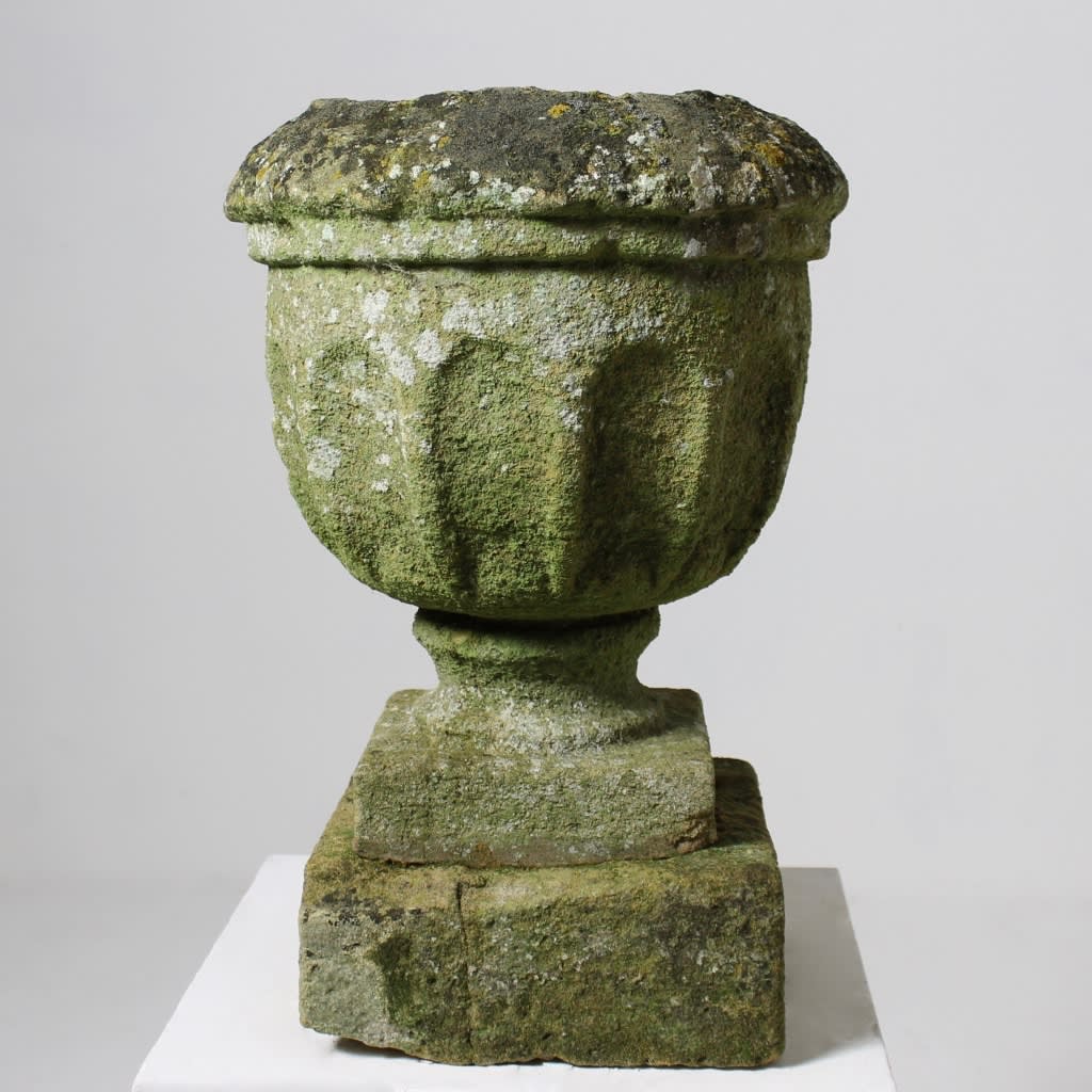 Pair 18th Century Cotswold Stone Garden Urns ( sold )