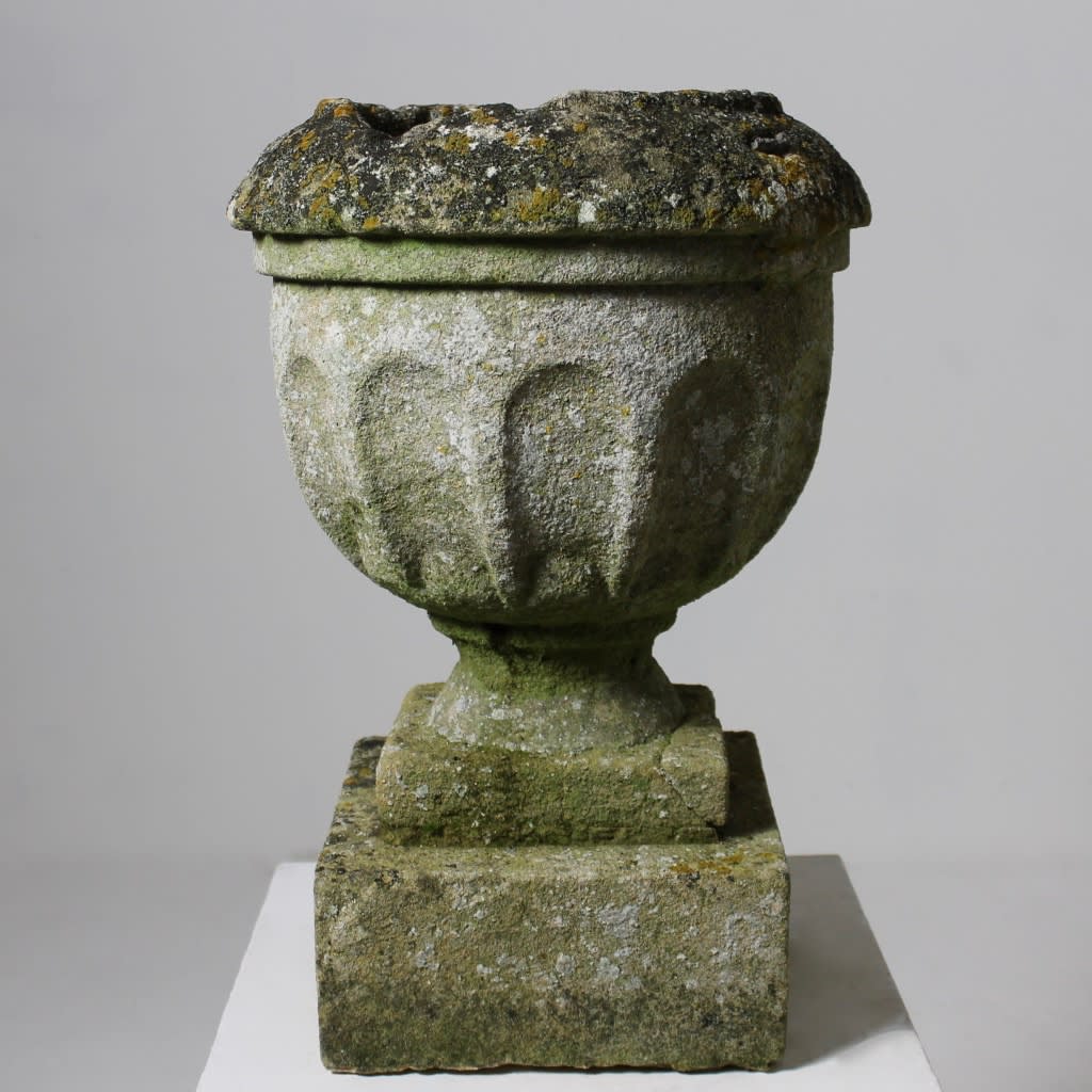 Pair 18th Century Cotswold Stone Garden Urns ( sold )