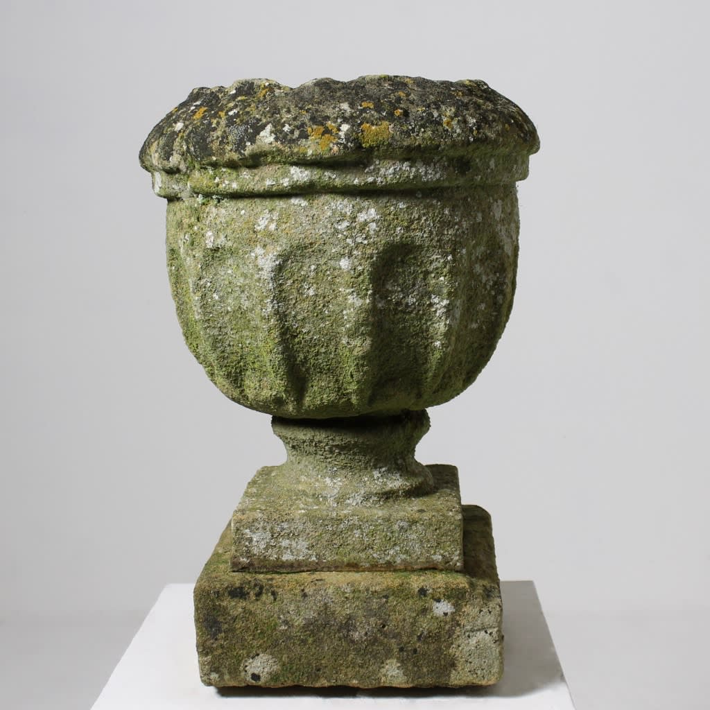 Pair 18th Century Cotswold Stone Garden Urns ( sold )