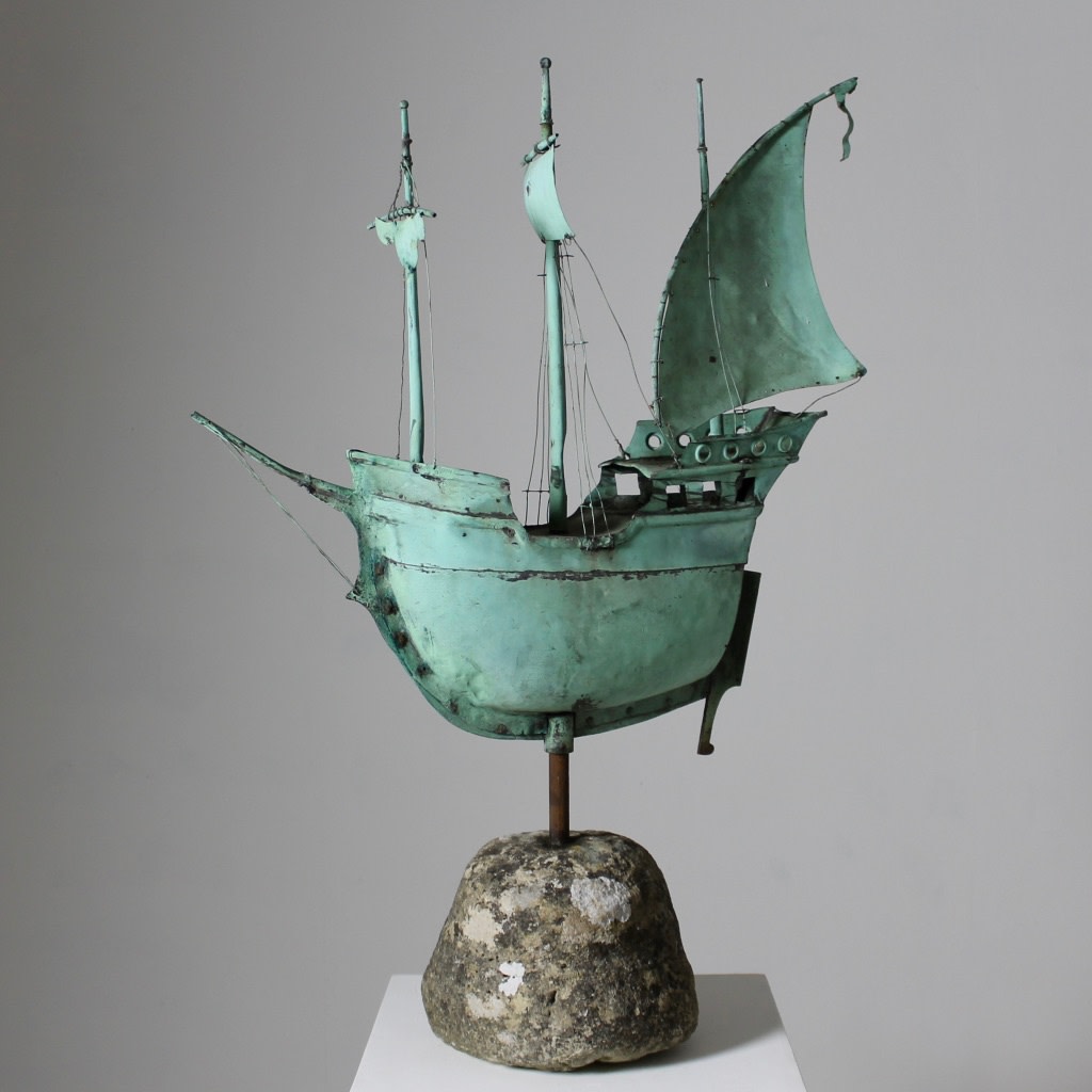 19th Century Full Bodied Copper Weathervane Of A Boat ( Sold )