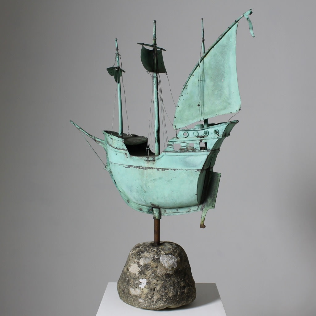 19th Century Full Bodied Copper Weathervane Of A Boat ( Sold )
