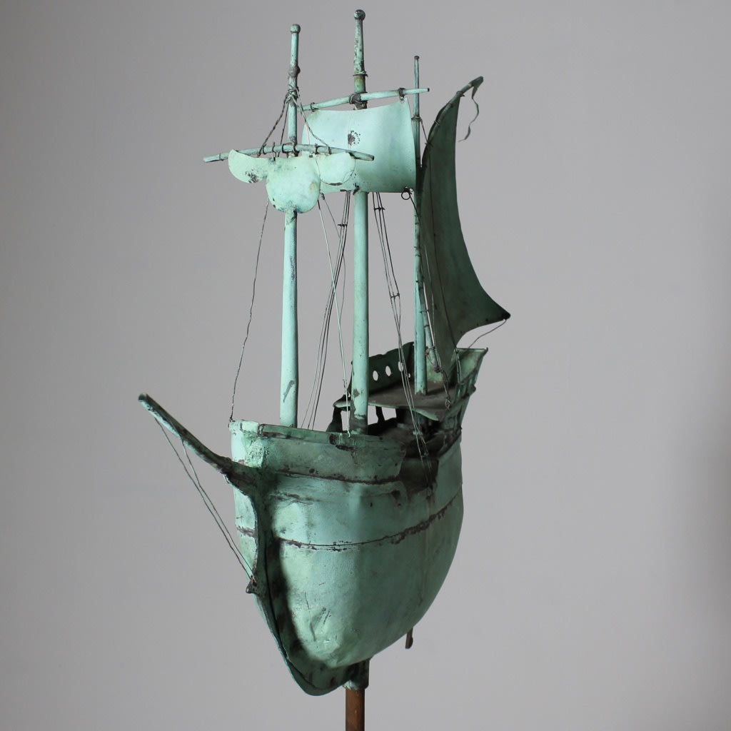19th Century Full Bodied Copper Weathervane Of A Boat ( Sold )