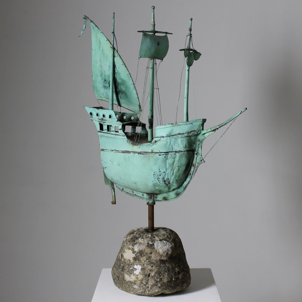 19th Century Full Bodied Copper Weathervane Of A Boat ( Sold )