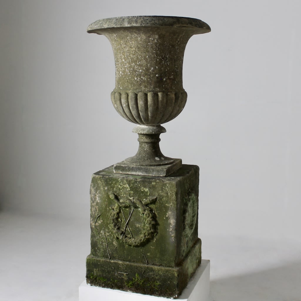 Large 19th Century Marble Centrepiece Garden Urn On Stone Pedestal ( sold )