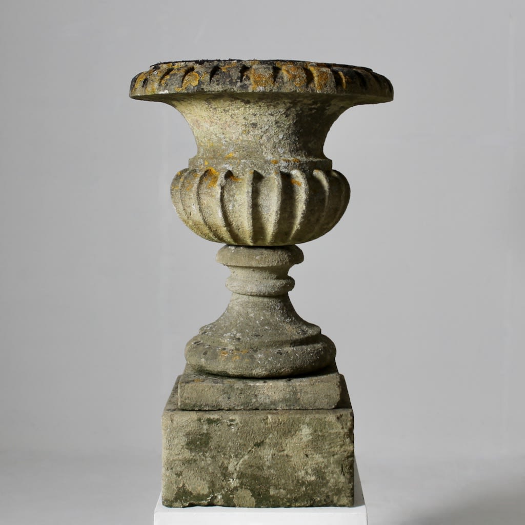 George III Carved Cotswold Stone Garden Urn On Pedestal ( sold )