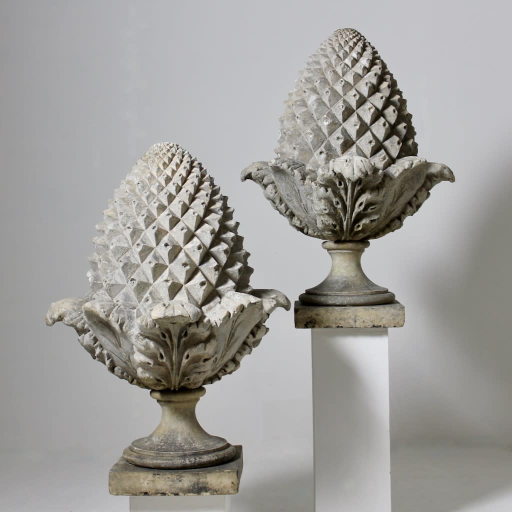 Pair Of Large Early 19th Century Terracotta Pineapple Finials ( sold )