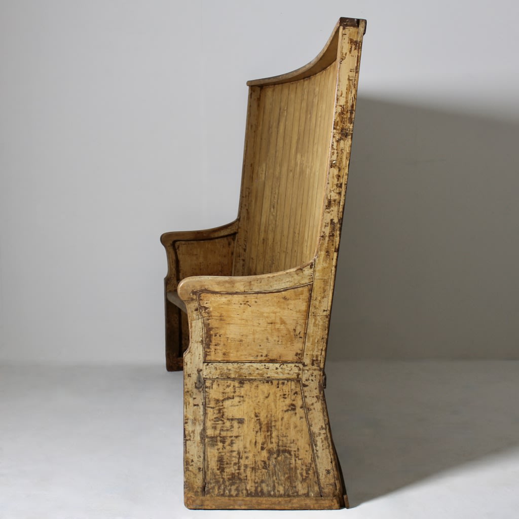 Early 19th Century Original Painted Bow Back Tavern Settle ( sold )