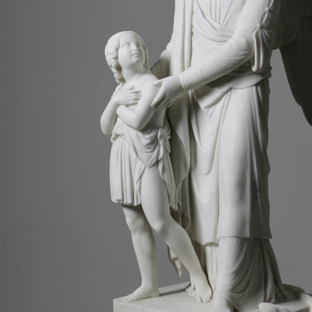 Marble Figure Of 'The Guardian Angel' From The Workshop Of Luigi Bienaimé