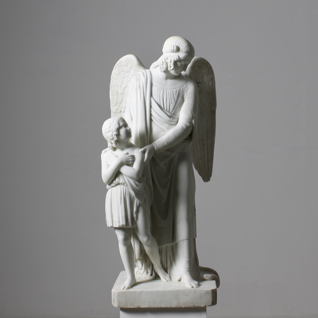 Marble Figure Of 'The Guardian Angel' From The Workshop Of Luigi Bienaimé