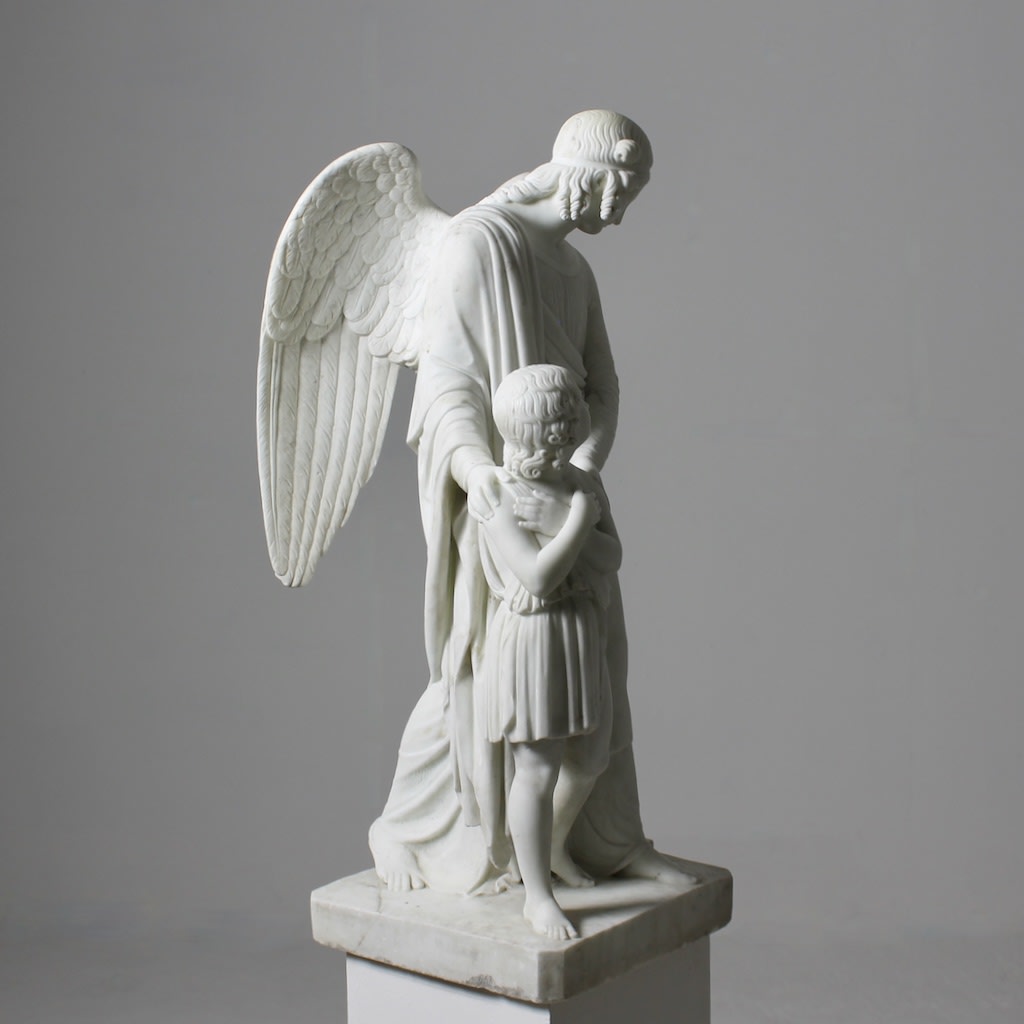 Marble Figure Of 'The Guardian Angel' From The Workshop Of Luigi Bienaimé