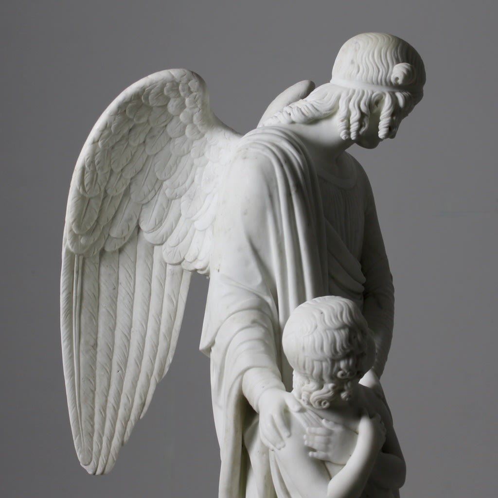Marble Figure Of 'The Guardian Angel' From The Workshop Of Luigi Bienaimé