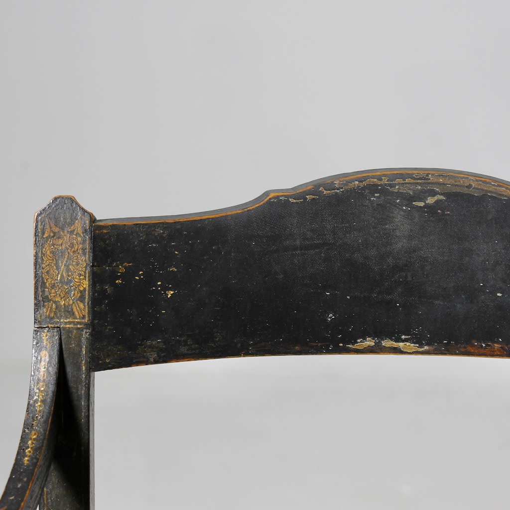 FINE PAIR OF REGENCY PAINTED AND GILT ARMCHAIRS ( sold )