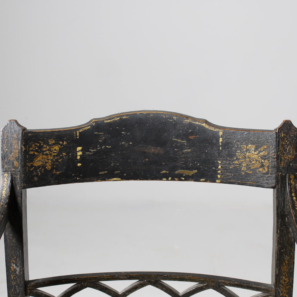 FINE PAIR OF REGENCY PAINTED AND GILT ARMCHAIRS ( sold )