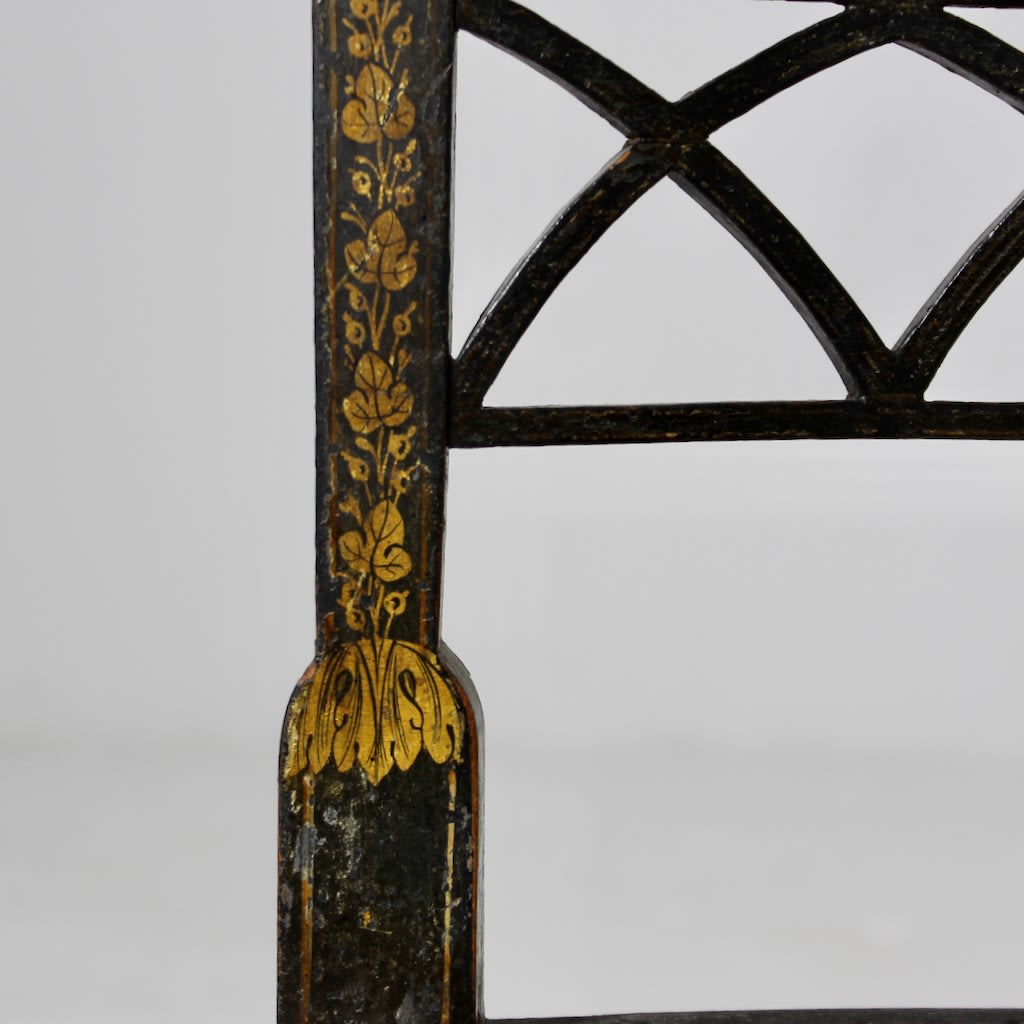 FINE PAIR OF REGENCY PAINTED AND GILT ARMCHAIRS ( sold )