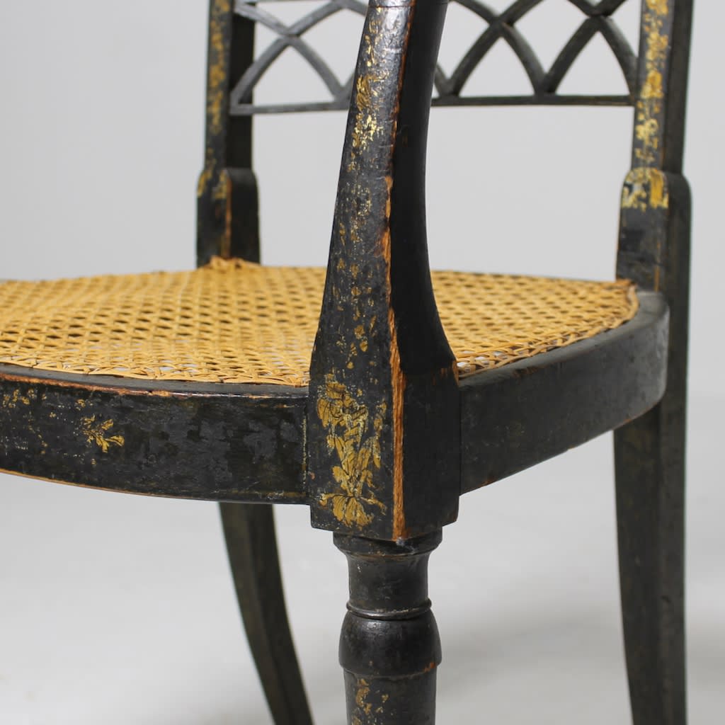 FINE PAIR OF REGENCY PAINTED AND GILT ARMCHAIRS ( sold )