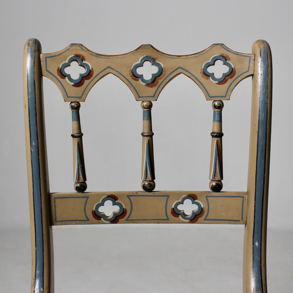 Pair Of 19th Century Original Painted Gothic Side Chairs ( sold )