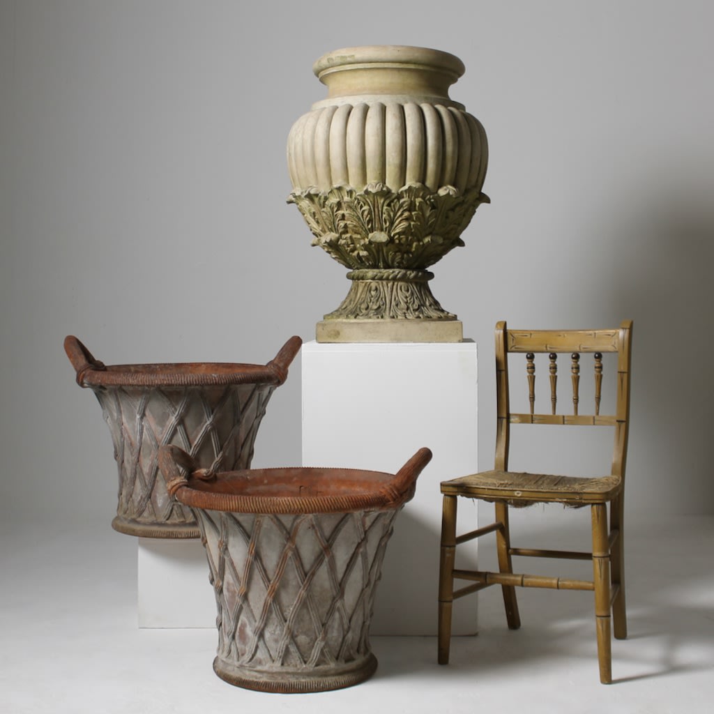 PAIR OF 19TH CENTURY JOHN MATHEWS ROYAL POTTERY TERRACOTTA GARDEN URNS ( sold )