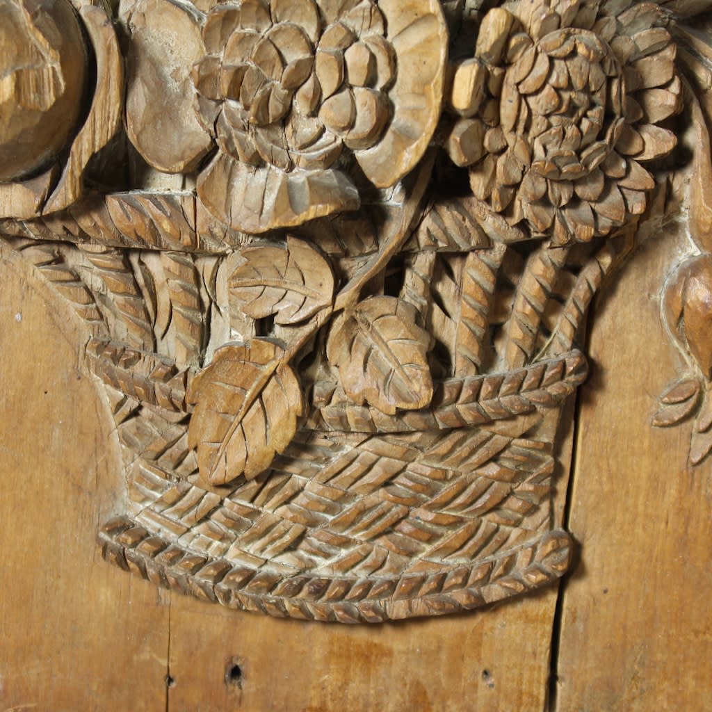 Pair George III Carved Lime Wood Panels Of Baskets Of Flowers ( sold )