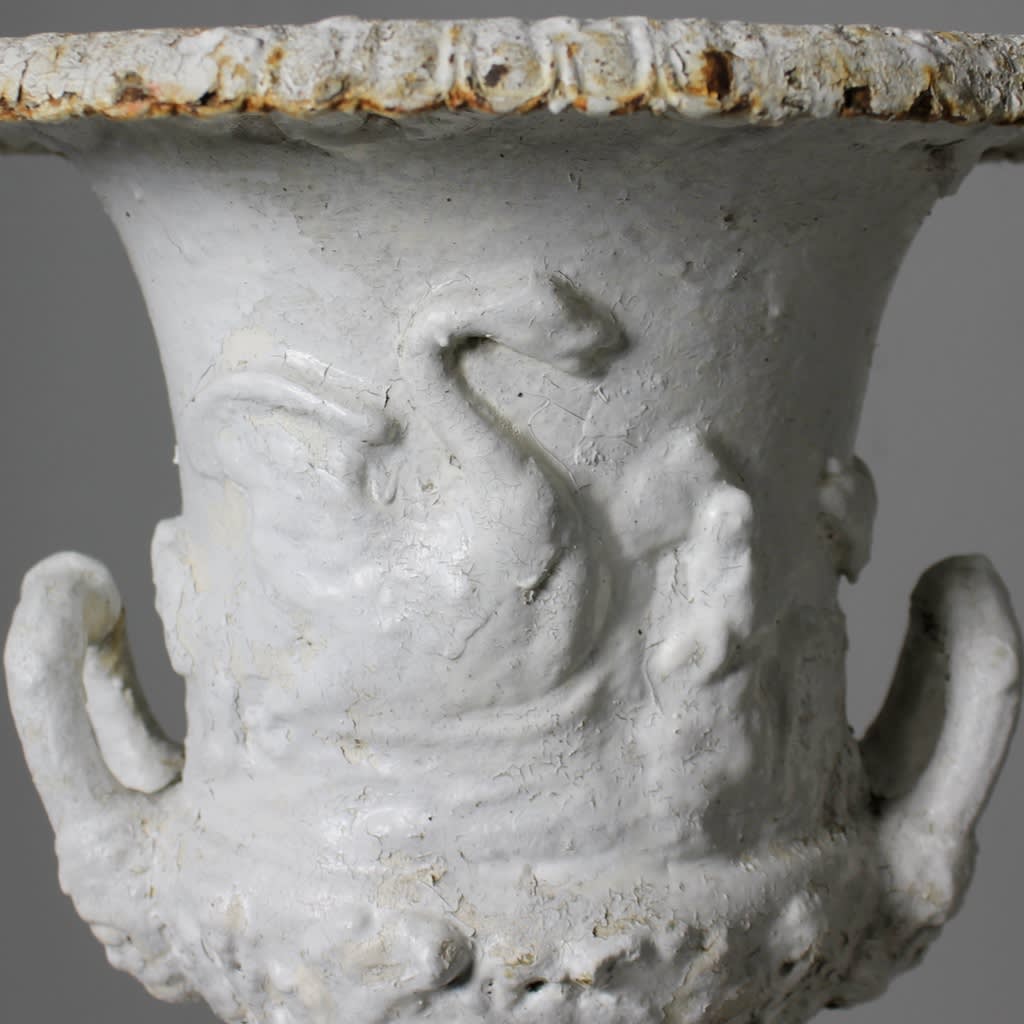 Pair Of 19th Century Andrew Handyside Cast Iron Swan Urns