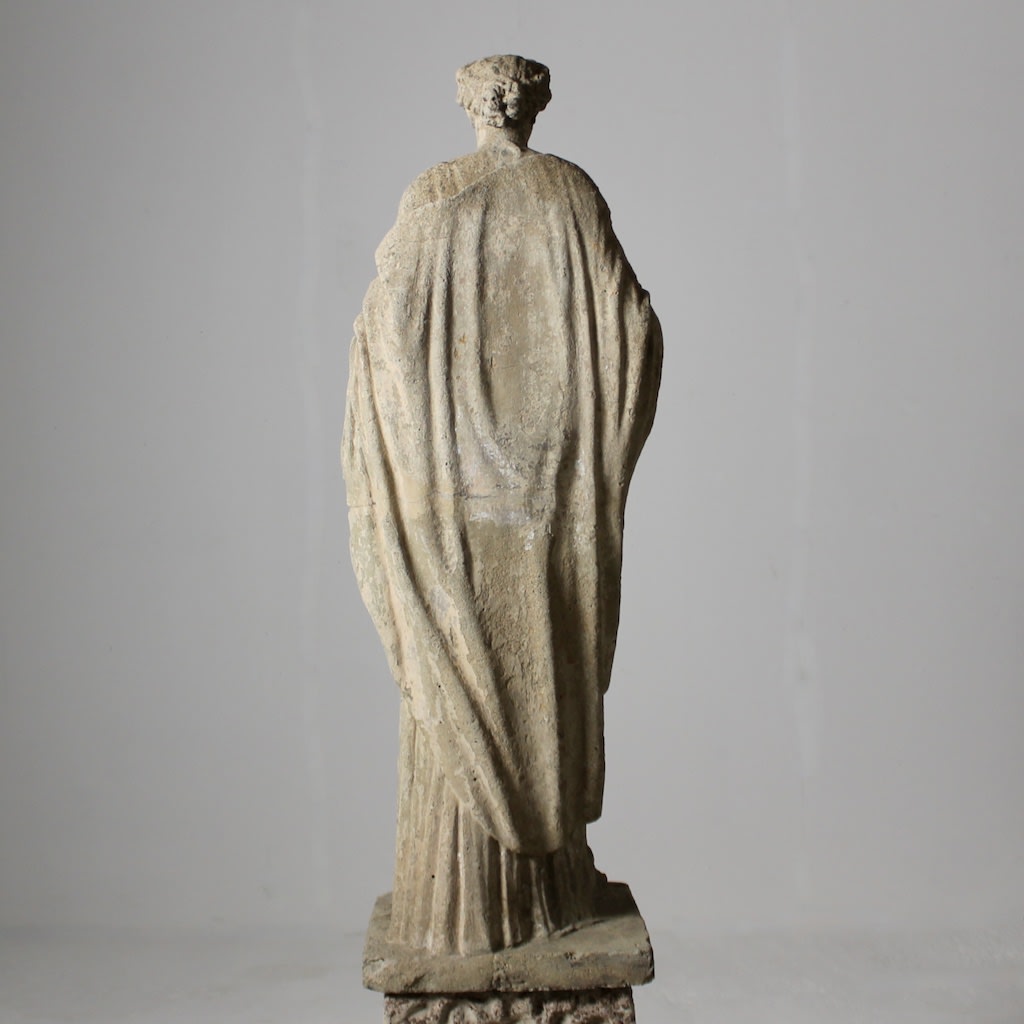19th Century Composition Stone Garden Figure On Pedestal Of Flora ( sold )