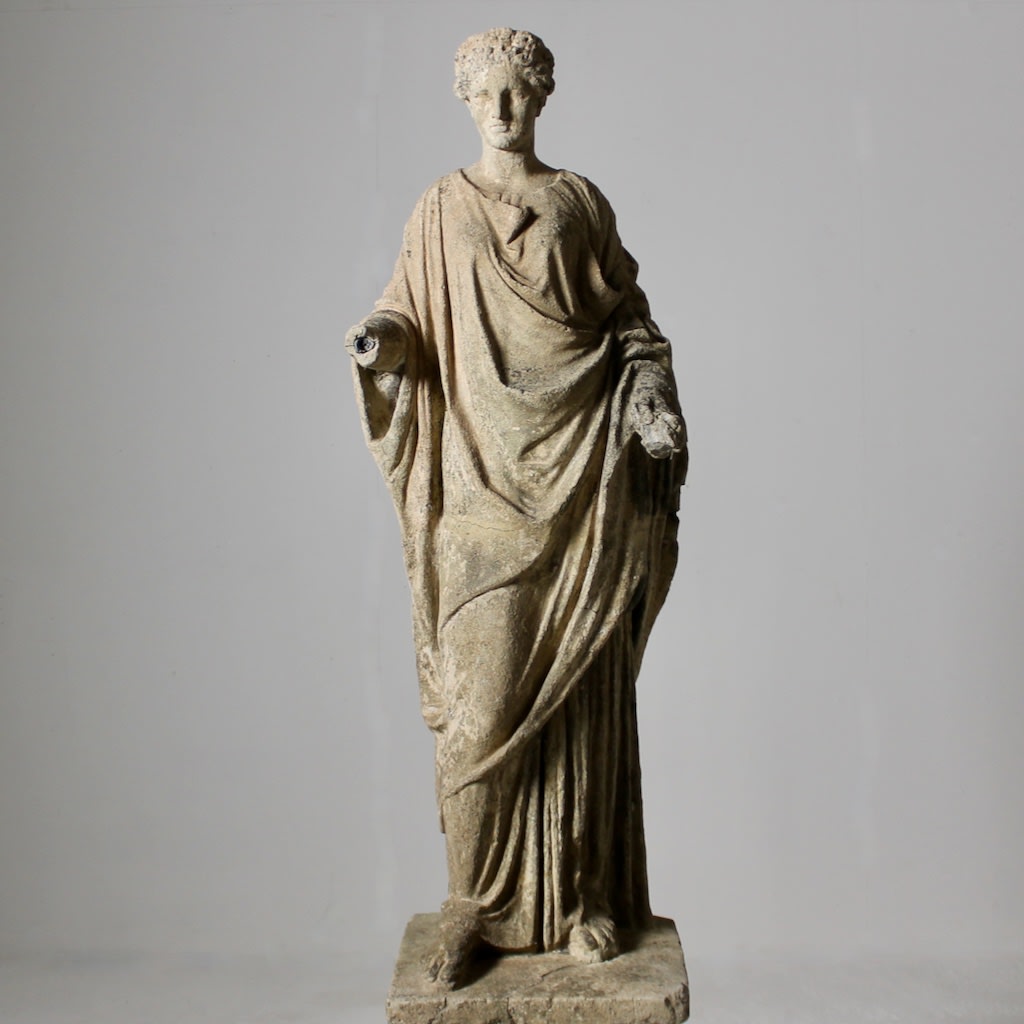 19th Century Composition Stone Garden Figure On Pedestal Of Flora ( sold )